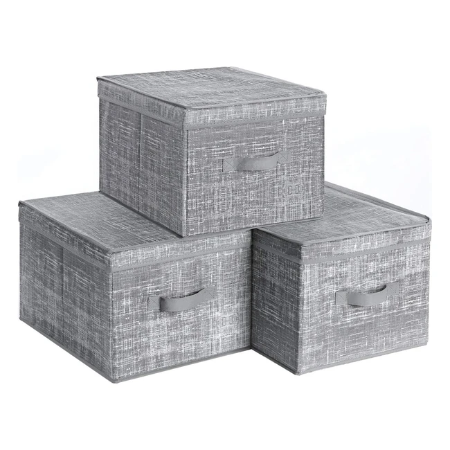 Songmics Set of 3 Foldable Storage Boxes Fabric Cubes Label Holders 30 x 40 x 25 cm Heather Grey