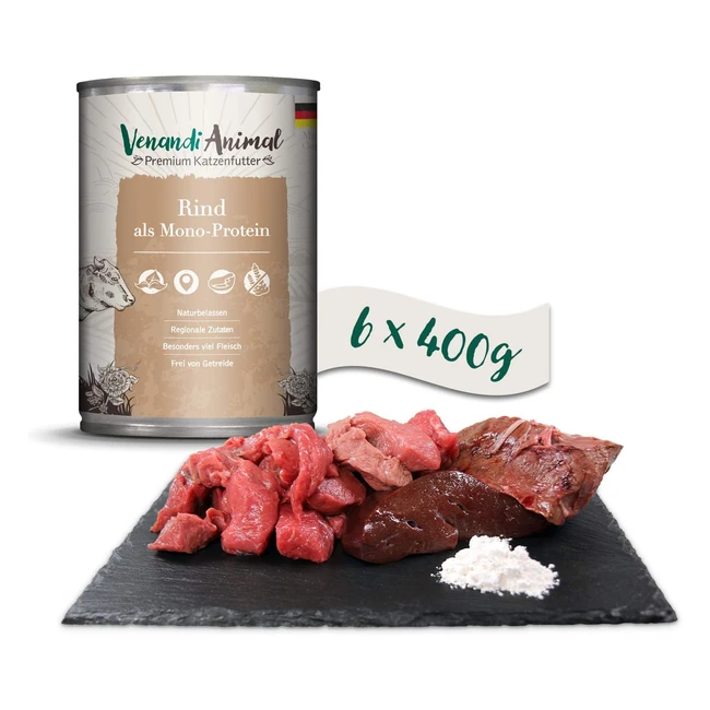 Venandi Animal Premium Nassfutter für Katzen Rind als Monoprotein 6er Pack 6 x 400 g getreidefrei