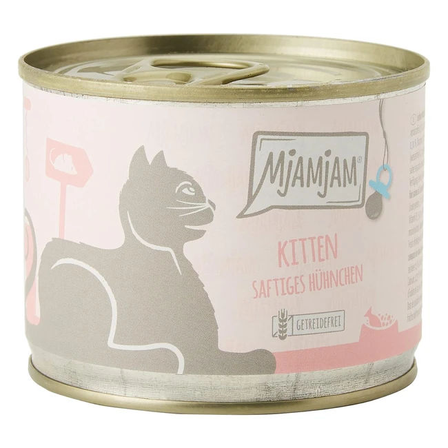 mjamjam Kitten Premium Nassfutter saftiges Hühnchen mit Lachsöl getreidefrei und hoher Fleischanteil Packung mit 6 6 x 200 g