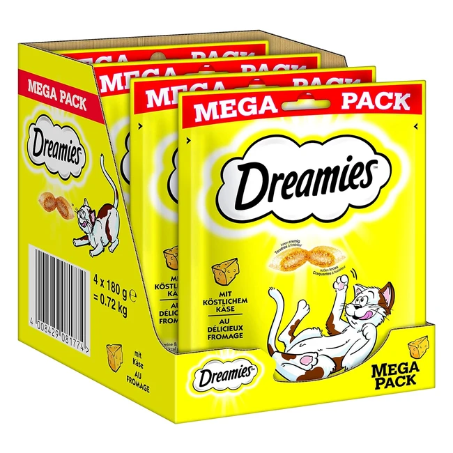 Dreamies Classic Katzensnacks mit Käse  Leckere Katzentreats mit knuspriger Textur und cremiger Füllung  4 x 180g