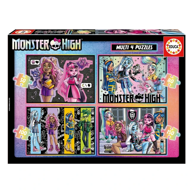 Set de 4 puzzles infantiles progresivos Monster High 50-150 piezas 34x24cm 5+ años 19706