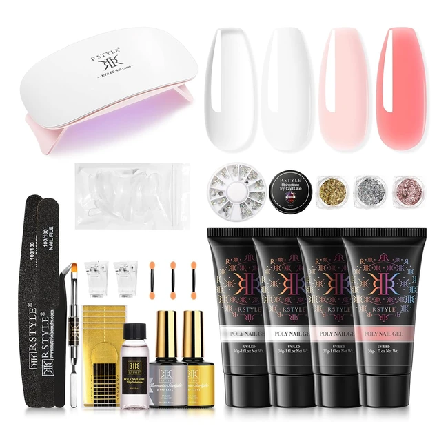 Kit Ricostruzione Unghie Gel Rstyle Poly Nail 430g UV LED Builder Acrigel Completo Nude Rosa