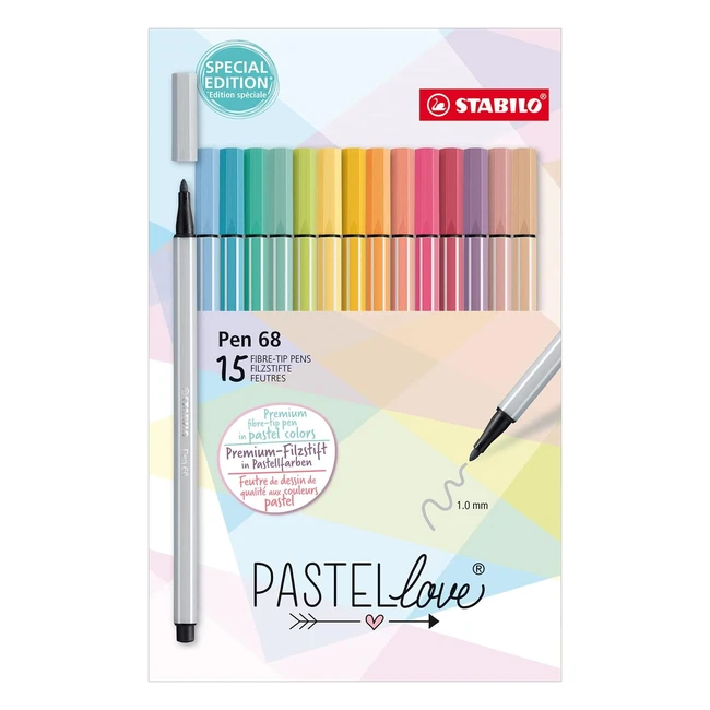 Premium Filzstift Stabilo Pen 68 Pastellove Set 15er Pack mit 15 verschiedenen Farben