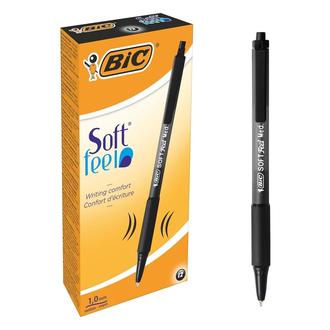 BIC SoftFeel Clic Grip Kugelschreiber Schwarz 12er Pack - Ergonomisch, Weich, Rutschfest