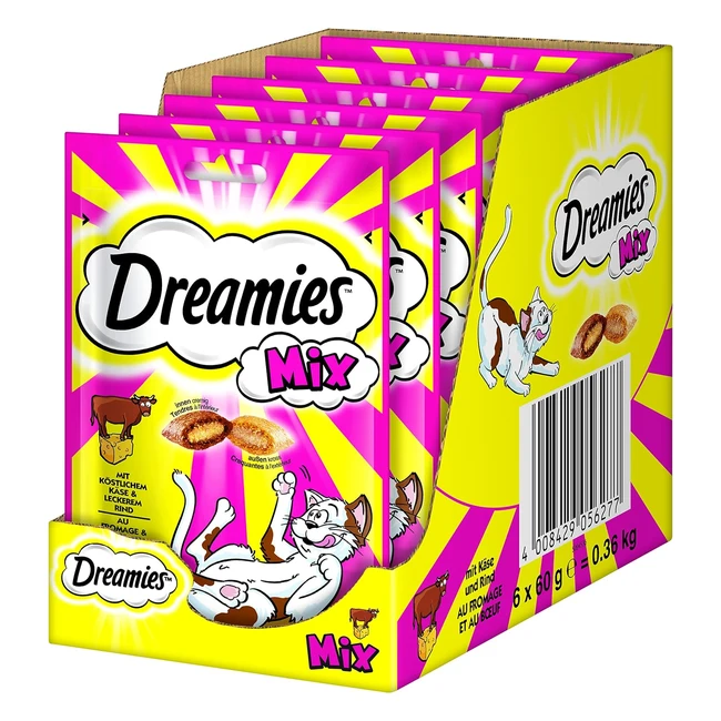 Dreamies Katzensnacks Mix 6 Packungen 6 x 60 g - Leckere Crunchy Snacks mit Rind und Käse