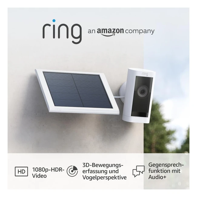 Ring Stick Up Cam Pro Solar by Amazon - Outdoor Sicherheitskamera 1080p HDR Video 3D Bewegungserkennung