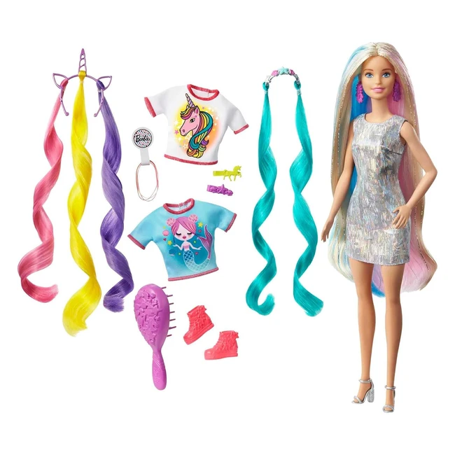 Barbie Pelo Fantasía Mattel GHN4 - Accesorios Moda - Unicornio y Sirena