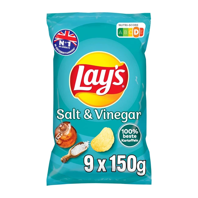 Lays Salt & Vinegar Kartoffelchips 9x150g - Knusprig gewürzt für gelungene Partys