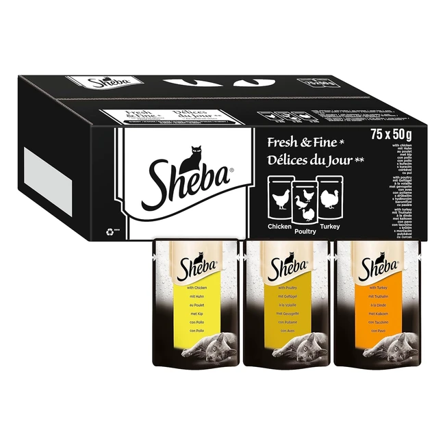 Sheba Fresh Feine in Sauce - Hochwertiges Nassfutter - Portionstüten Multipack mit Huhn, Geflügel und Truthahn 75 x 50 g