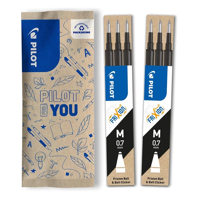 Pilot Frixion Gel Rollerball Pen Refills 07 mm Pack of 6 Black - Erasable Ink - Frixion Ball & Clicker - Medium Thickness