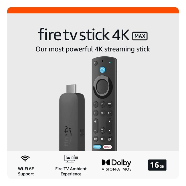 Amazon Fire TV Stick 4K Max Streaming Device - Lightning-Fast Processor, 4K Ultra HD, Dolby Vision, WiFi 6E