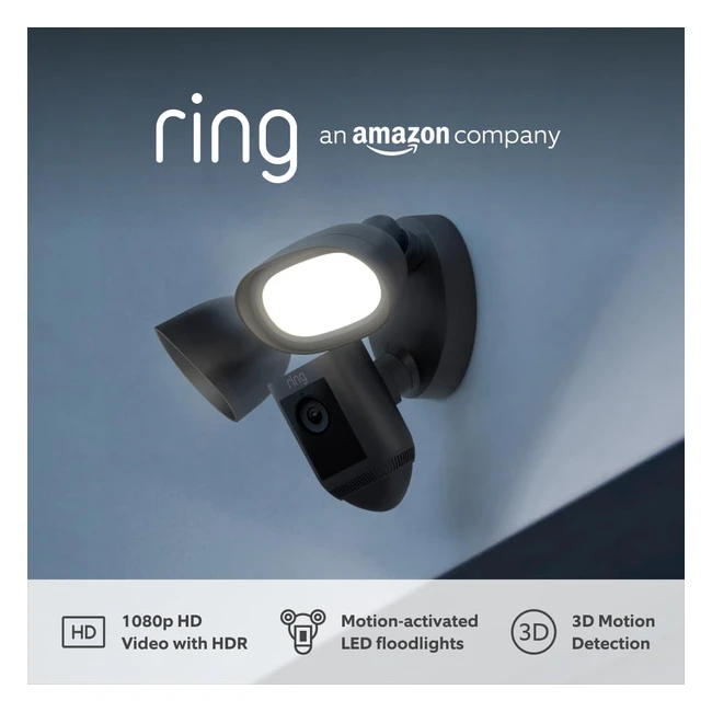 Ring Floodlight Cam Wired Pro by Amazon - Outdoor Security Camera with HDR Video 3D Motion Detection Birds Eye View Siren - Alternative to CCTV System - Black