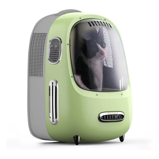 PETKIT Rucksäcke für Hunde Katzen mit eingebautem Ventilator und LED-Licht für geräumige Belüftung und geringes Gewicht Grün