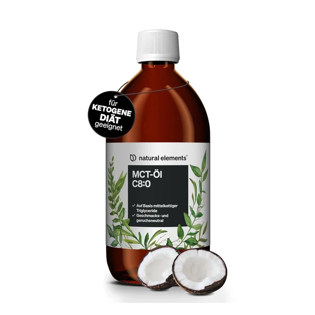 MCT Öl C8 500 ml für Ihre Keto-Diät - 100% Kokosöl - geschmacks- und geruchsneutral - vegan - hergestellt in Deutschland