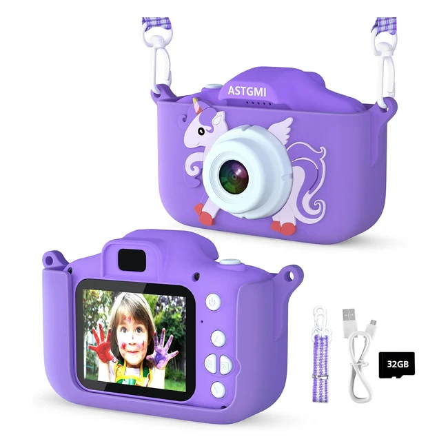 Cámara Infantil HD 1080p para Niños y Niñas - Fotos y Videos de Alta Calidad - Tarjeta SD de 32GB - Morado