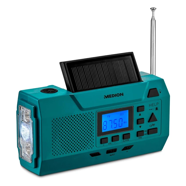 Medion E66806 Kurbelradio Solar Dynamo Handkurbel Baustellenradio UKW Radio Taschenlampe SOS Notfall Funktion