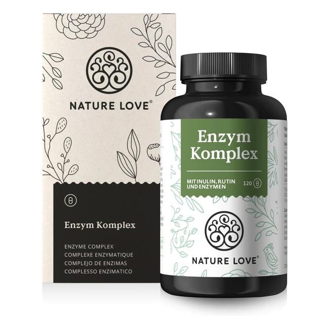 Nature Love Enzyme Complex 120 Kapseln mit Lipase, Amylase, Bromelain, Rutin, Cellulase und Inulin - Verdauungsenzyme, 4 Monatsvorrat, vegan, Laborqualität