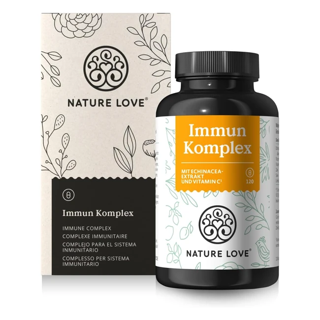 Nature Love Immun Komplex 120 Kapseln 4 Monatspackung mit Echinacea Extrakt Vitamin C D Zink Selen und Histidin Immunsystem Unterstützung