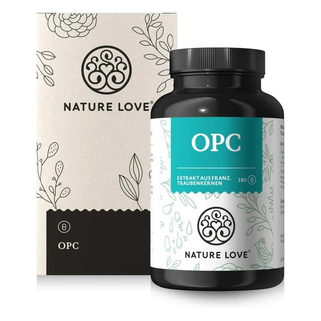 Nature Love OPC Traubenkernextrakt 180 Kapseln - Hochdosiert - 800mg Extrakt - Französische Trauben - Vitamin C - Laborgeprüft - Vegan
