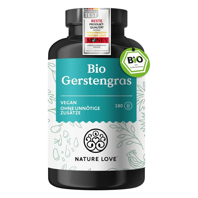 Nature Love Bio Gerstengras 1500 mg - Hochdosiert & Laborgeprüft - 180 Kapseln - Aus deutschem Anbau
