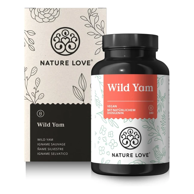 Nature Love Wild Yam Kapseln - 180 vegane Kapseln - Hochdosiert mit 880mg Extrakt - Diosgenin 176mg - Laborgeprüft