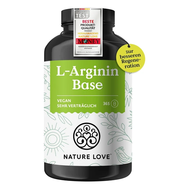Nature Love L-Arginin Basis mit Citrullin Premium pflanzliches Arginin in Basenform mit 99,7% Reinheit 365 laborgeprüfte Kapseln hohe Dosis vegan hergestellt in Deutschland