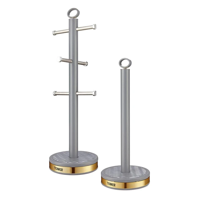 Tower T826092GRY Empire Mug Tree and Towel Pole Set Stainless Steel Anti-Slip Gr