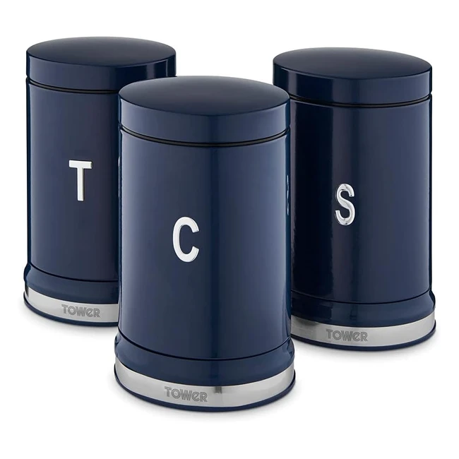 Tower T826171MNB Belle Set of 3 Canisters Teacoffeesugar Storage Midnight Blue S