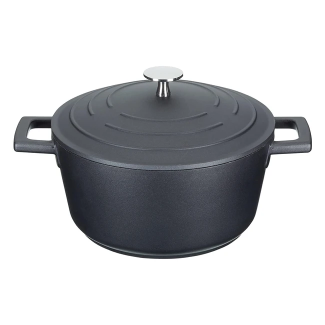 Masterclass Small Casserole Dish with Lid 25L20 cm Lightweight Cast Aluminium Induction Hob and Oven Safe Black