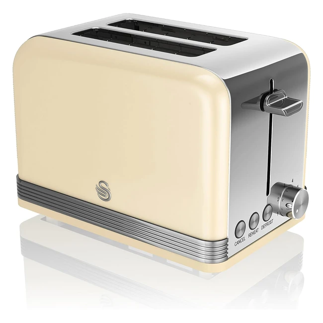 Swan ST19010CN Retro 2-Slice Toaster 815W Defrost Reheat Cancel Functions Cord Storage
