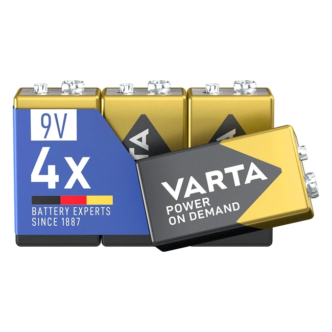 Varta Piles Bloc 9V Lot de 4 Power On Demand Alcalines - Pack de Stockage Intell