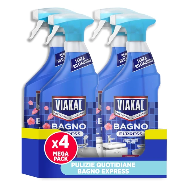 Viakal Express Bagno Spray Anticalcare 720ml x4 - Rimuove Macchie d'Acqua e Residui di Sapone