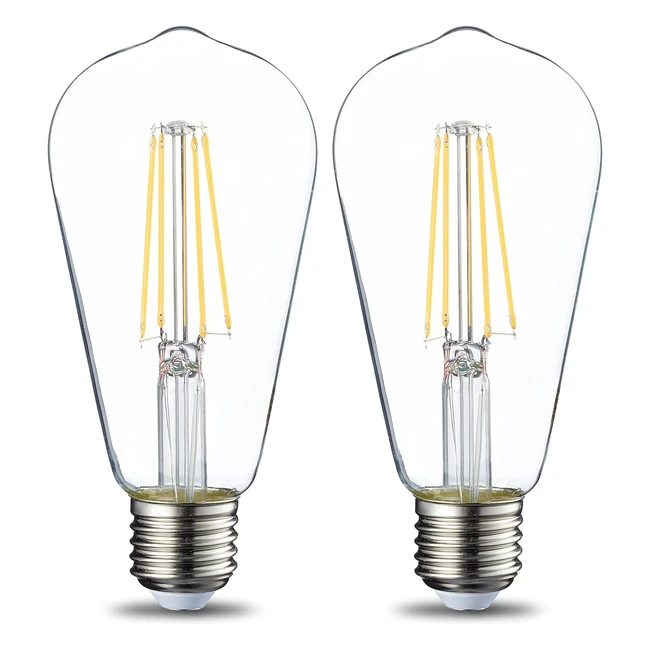Amazon Basics LED E27 Vintage Edison Bulb ST64 7W Equivalent to 60W Clear Filament Warm White Non Dimmable Pack of 2