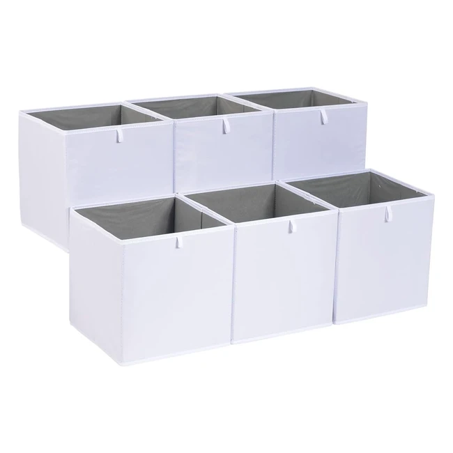 Amazon Basics Collapsible Fabric Storage Cube Organiser Bins Pack of 6 - White 267 x 267 x 28 cm - Stylish & Sturdy