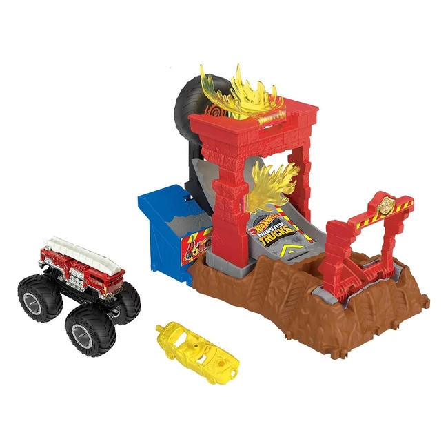 Hot Wheels Coffret de Jeu Monster Trucks Arena Smashers 5Alarm DFI Incendie - Enfant 4+