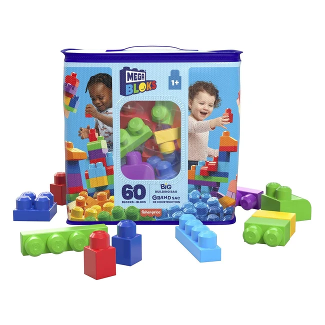 Mega Bloks Sacca Eco Blocchi da Costruire Set 60 Blocchi Colorati - Giocattolo Bambini 1 Anno DCH55