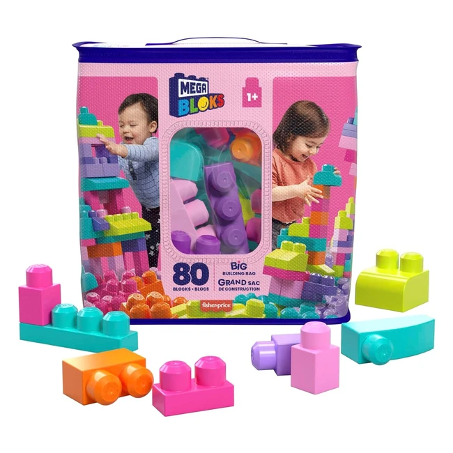 Mega Bloks Sac Rose 80 Pièces Jeu de Blocs Construction Bébé Enfant 1-5 ans DCH62