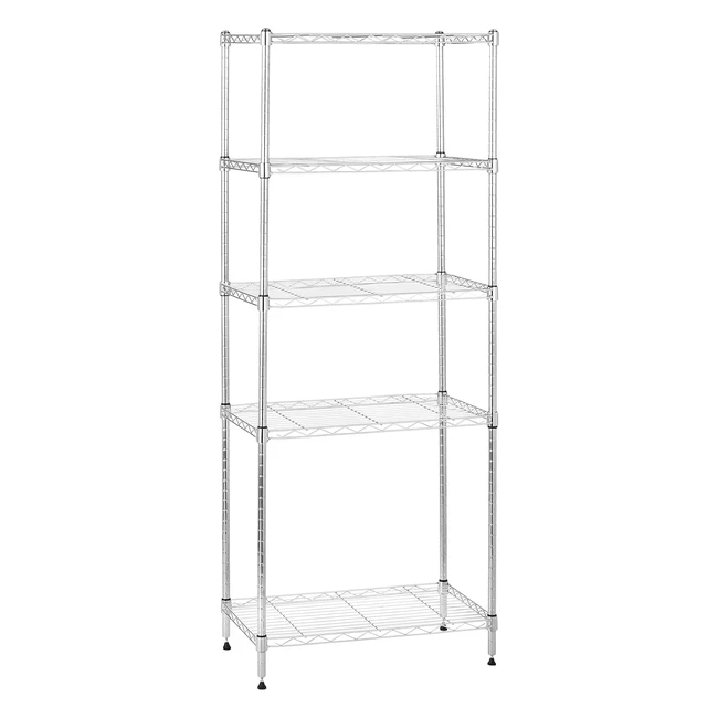 Amazon Basics 5-Shelf Narrow Storage Unit | Adjustable Shelves | 453kg Max Weight | Chrome