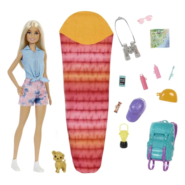 Barbie It Takes Two Coffret Vive le Camping - Poupe Malibu Blonde - 10 Accessoir