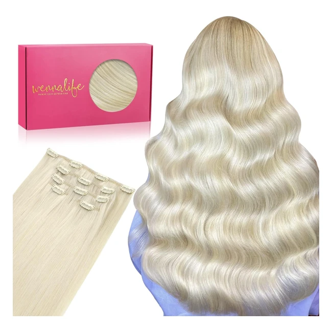 Wennalife Extension Clip Cheveux Naturel 45cm 80g 5pcs Blond Platine Remy
