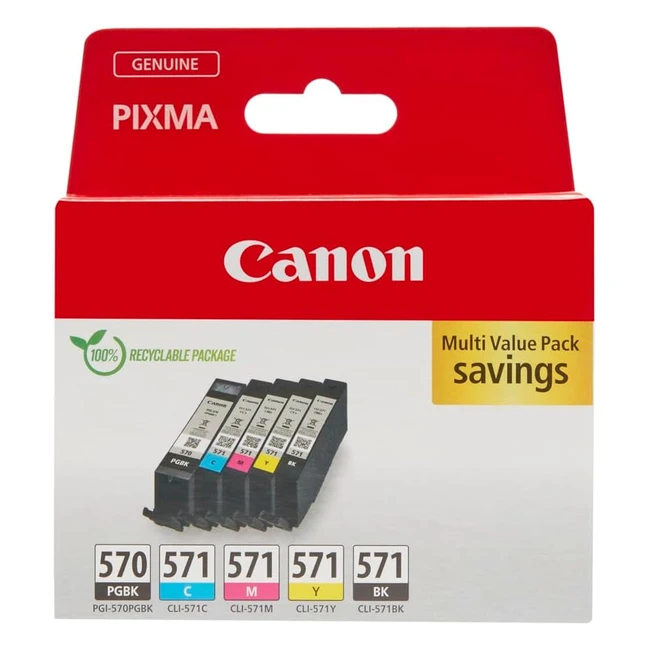 Pack de 5 cartouches Canon PGI570 BK CLI571 BK C M Y PGBK - Couleur certifiée - Carton recyclable