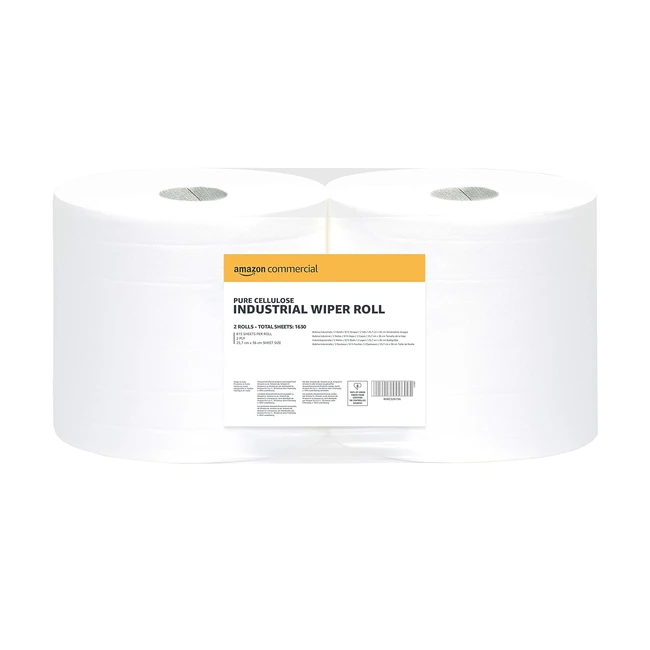AmazonCommercial Industrial Wiping Paper Roll 2Ply Pure Cellulose 815 Sheets x2 