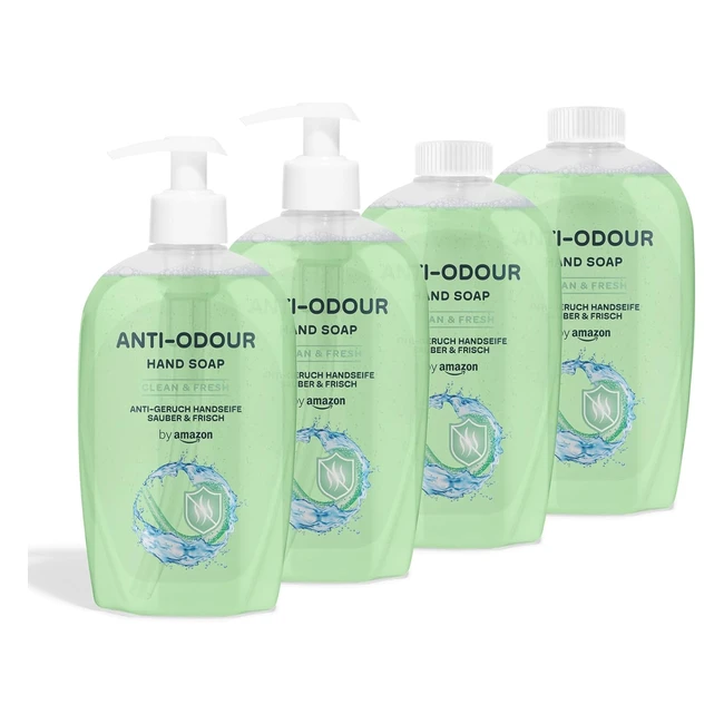 Amazon Antiodour Hand Soap 4 x 500ml - Odour Neutralizing, Lemon & Mint Fragrance