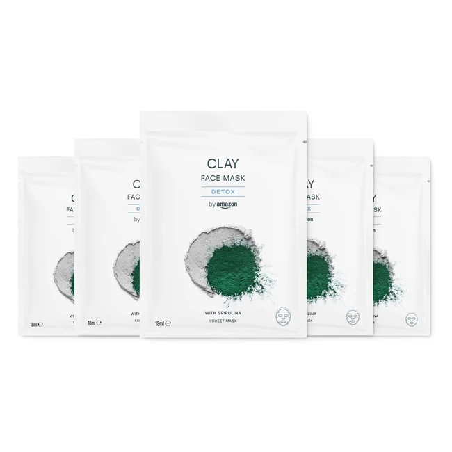 Detox Face Sheet Mask by Amazon - 5 Pack - Clay Masks - Brightens Skin - Purifying Radiance