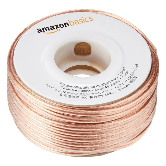 Amazon Basics 16Gauge Speaker Wire 3048m 100ft Bronze - High Quality Copper Plated Aluminum