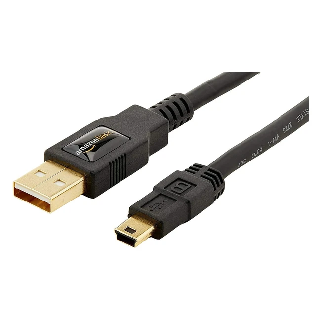 Amazon Basics USB-A to Mini USB 2.0 Fast Charging Cable 480Mbps Transfer Speed - 18m Black