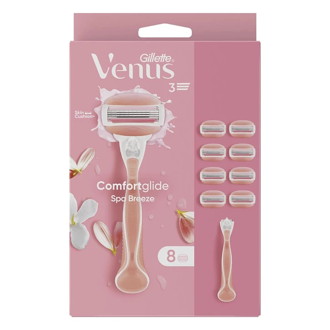 Gillette Venus ComfortGlide Spa Breeze Women's Razor - 8 Refills - Smooth Shave - Lubrastrip - Botanical Oils