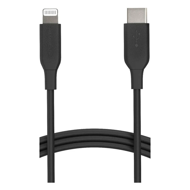 Amazon Basics USB 2.0 Type-C to Lightning Cable MFi Certified 18m Black - Fast Charge & High Speed Data Transfer