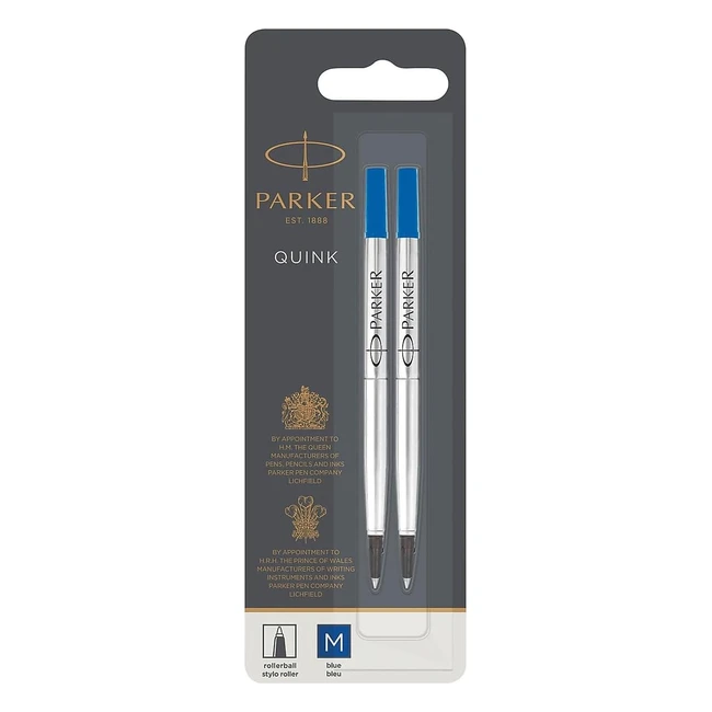 Parker Rollerball Pen Refills - Medium Point Blue Quink Ink - Pack of 2
