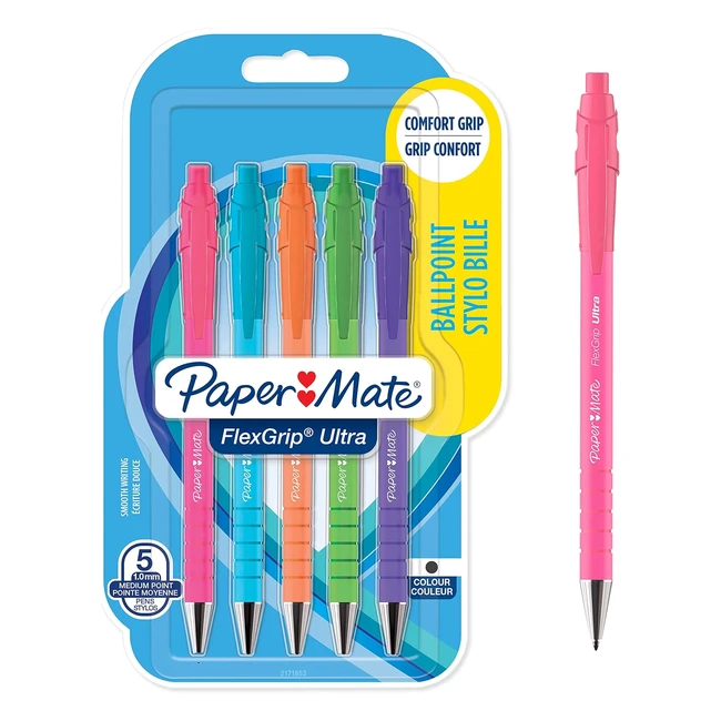 Paper Mate FlexGrip Ultra Retro Ballpoint Pens - Medium Point 1.0mm - Blue Ink - 5 Count